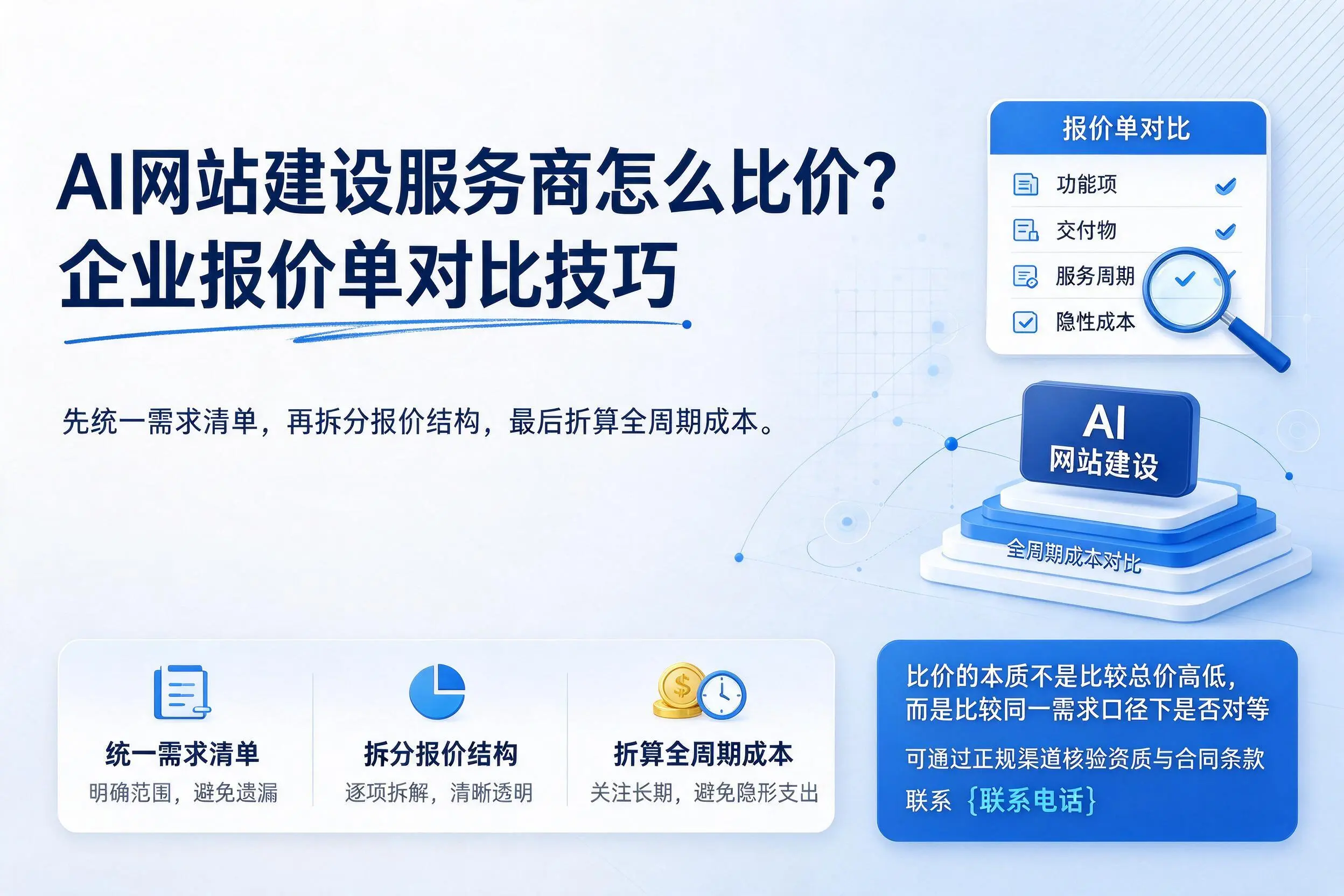 AI网站建设服务商怎么比价?杭州企业报价单对比技巧