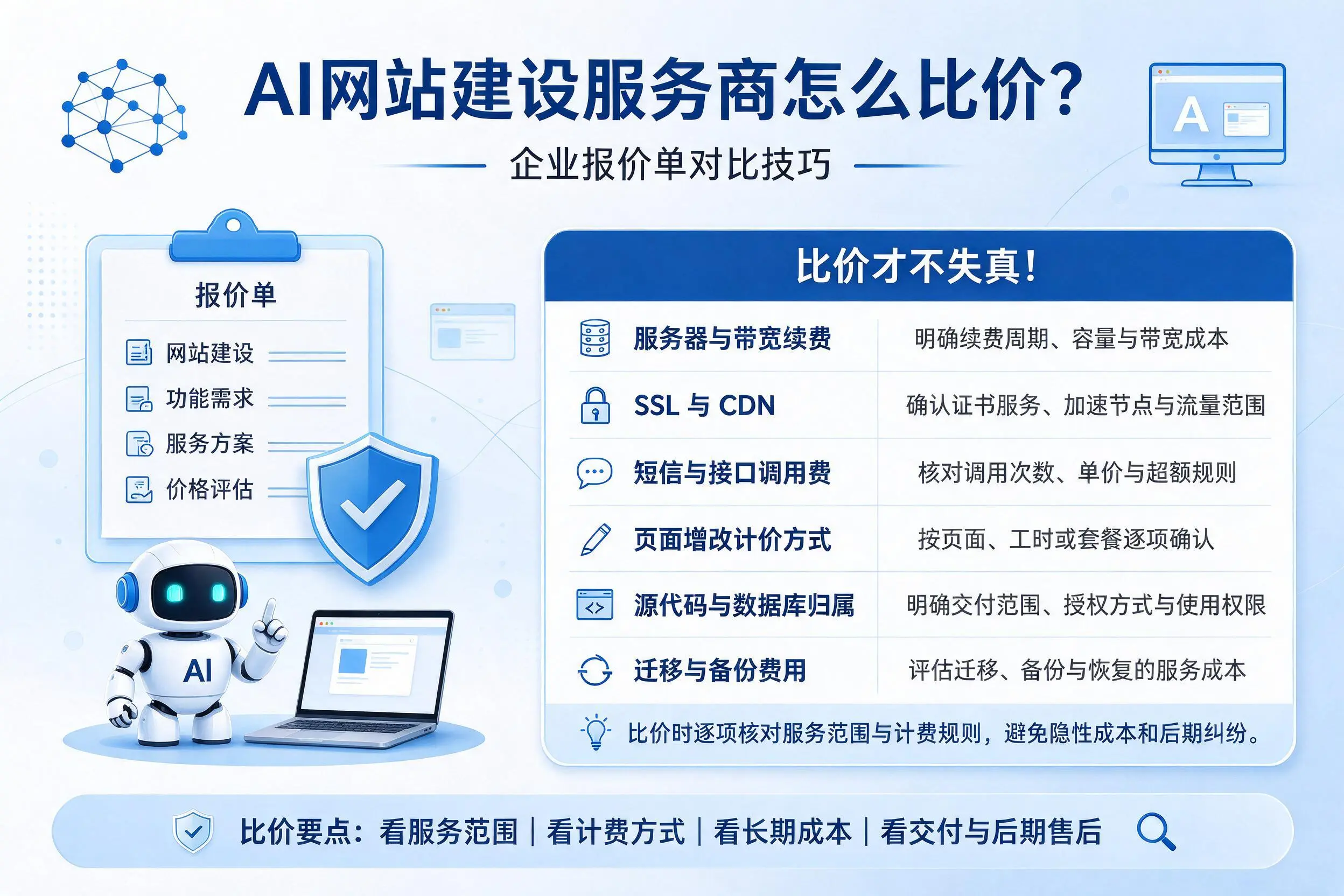 AI网站建设服务商怎么比价?杭州企业报价单对比技巧
