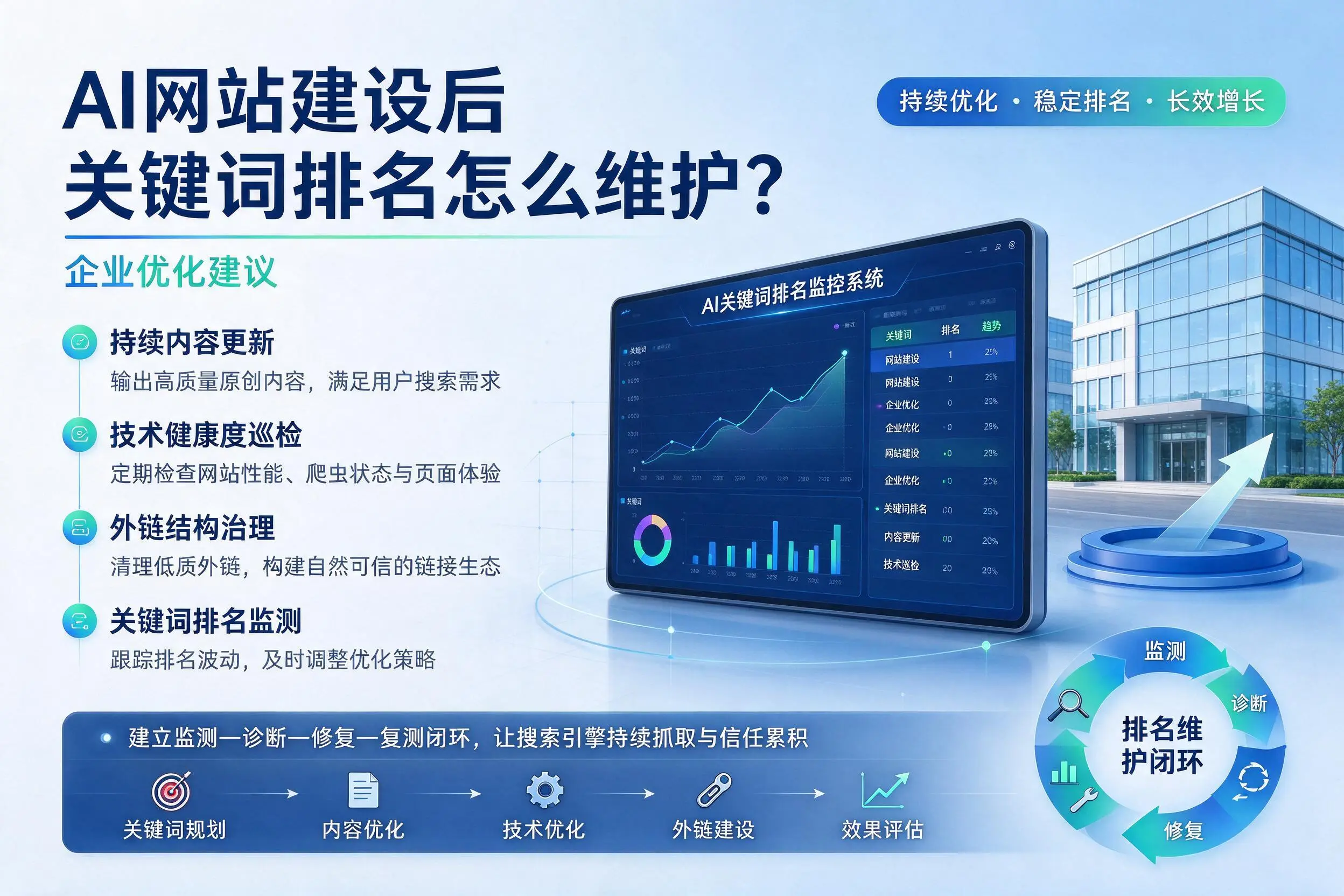 AI网站建设后关键词排名怎么维护?杭州企业优化建议